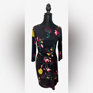 Ann Taylor Factory black floral print faux wrap dress